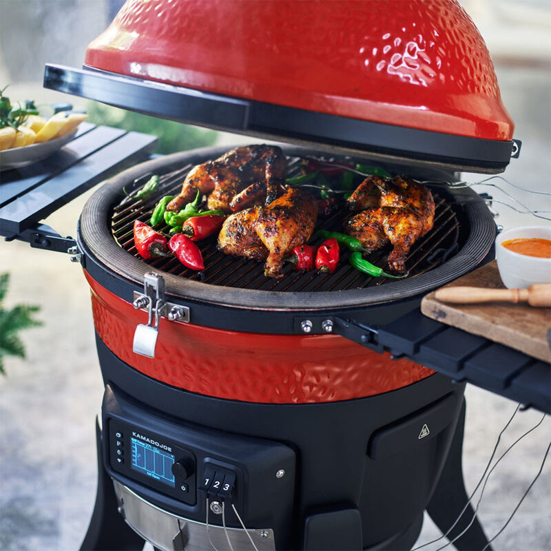 Kamado Joe 47 in. Single Rack Charcoal Smoker with Built-In Thermometer & Side Table - Red, , hires