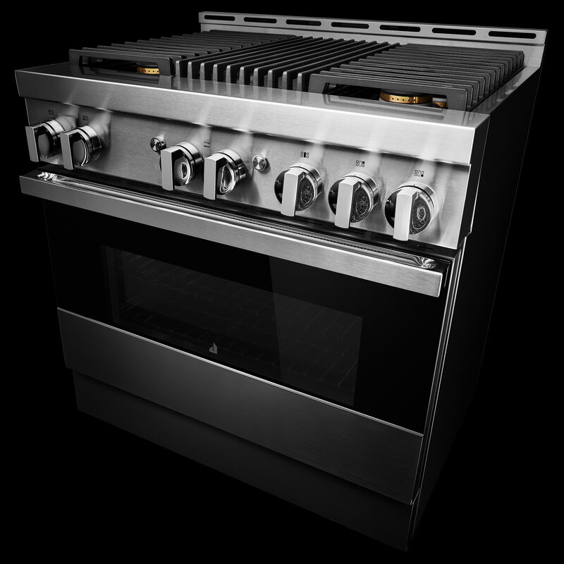 JennAir Noir Series 36 in. 5.1 cu. ft. Smart True European Convection Gas Range with 4 Sealed Burners & Grill - Stainless Steel, , hires