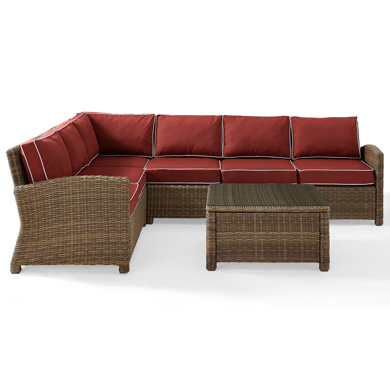 Crosley Bradenton 5 Piece Wicker Outdoor Sectional - Sangria, , hires