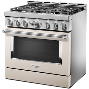 KitchenAid 36 in. 5.1 cu. ft. Smart Convection Oven Freestanding Gas Range with 6 Sealed Burners - Matte Milkshake, , hires