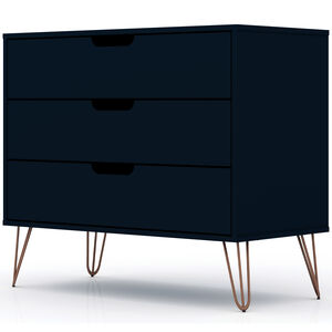 Manhattan Comfort Rockefeller Mid-Century Modern 3-Drawer Dresser - Tatiana Midnight Blue, Midnight Blue, hires