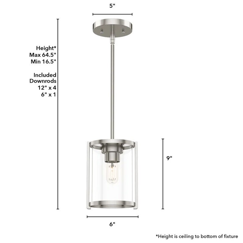 Hunter Astwood 6.25 in. Mini Pendant with Clear Glass - Brushed Nickel, , hires