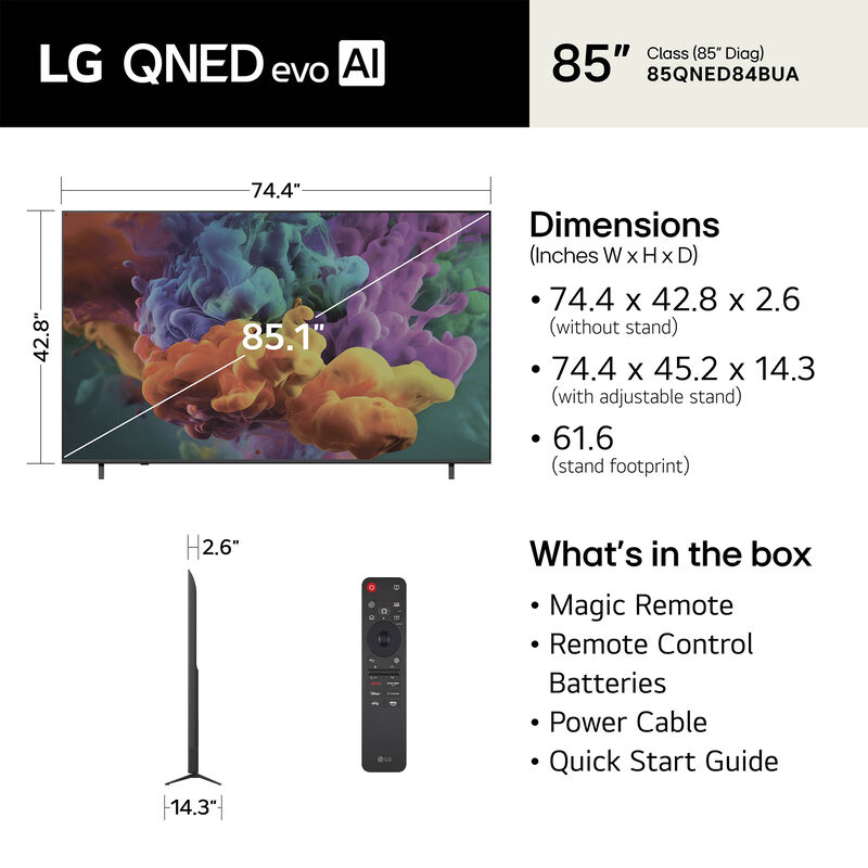 LG - 85" Class QNED84B QNED Mini-LED AI 4K UHD Smart webOS TV, , hires