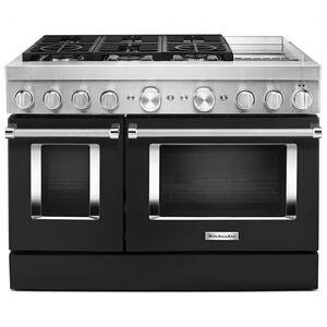 KitchenAid 48 in. 6.3 cu. ft. Smart Convection Double Oven Freestanding Dual Fuel Range with 6 Sealed Burners & Griddle - Black, , hires
