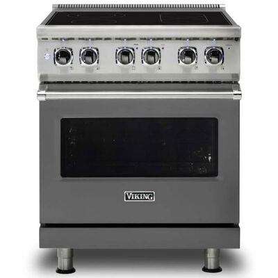 Viking 5 Series 30 in. 4.7 cu. ft. Convection Oven Freestanding Electric Range with 4 Smoothtop Burners - Damascus Grey | VER53014BDG