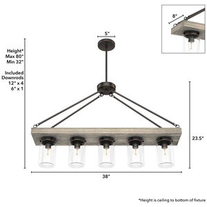 Hunter Devon Park 8 in. 5-Light Linear Chandelier with Clear Glass - Onyx Bengal, , hires
