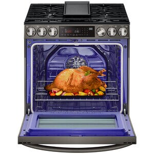 LG InstaView 30 in. 6.3 cu. ft. Smart Air Fry True European Convection Slide-In Gas Range with 5 Sealed Burners & Griddle - Black Stainless, Black Stainless, hires