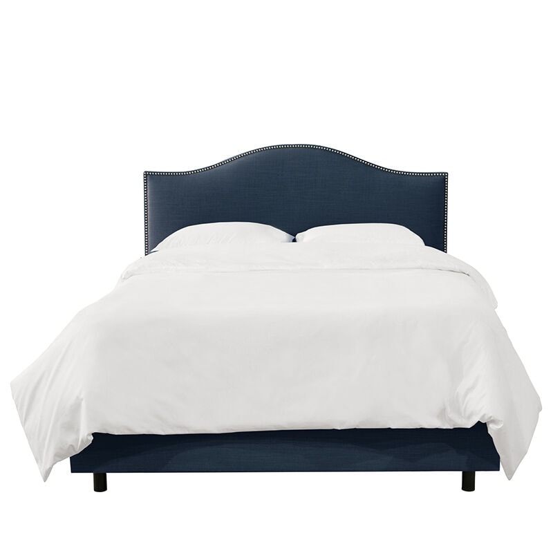 Skyline King Nail Button Bed in Linen - Navy, Navy, hires