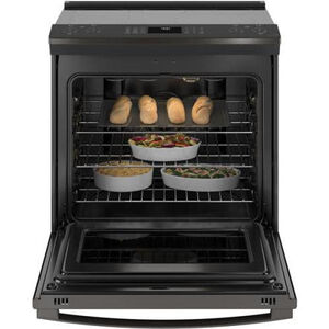 GE Profile 30 in. 5.3 cu. ft. Smart Air Fry True European Convection Slide-In Electric Range with Smoothtop Burners - Black Stainless, , hires