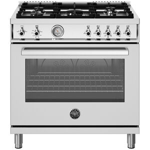Bertazzoni Professional Series 36 in. 5.9 cu. ft. Convection Oven Freestanding Natural Gas Range with 5 Sealed Burners - Stainless Steel, , hires