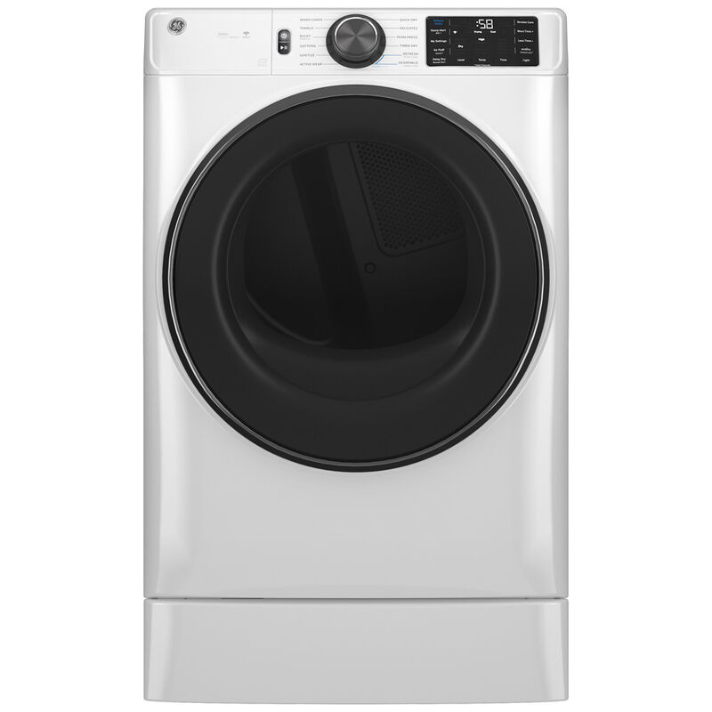 GE 28 in. 7.8 cu. ft. Smart Stackable Gas Dryer with Sensor Dry, Sanitize & Steam Cycle - White, White, hires