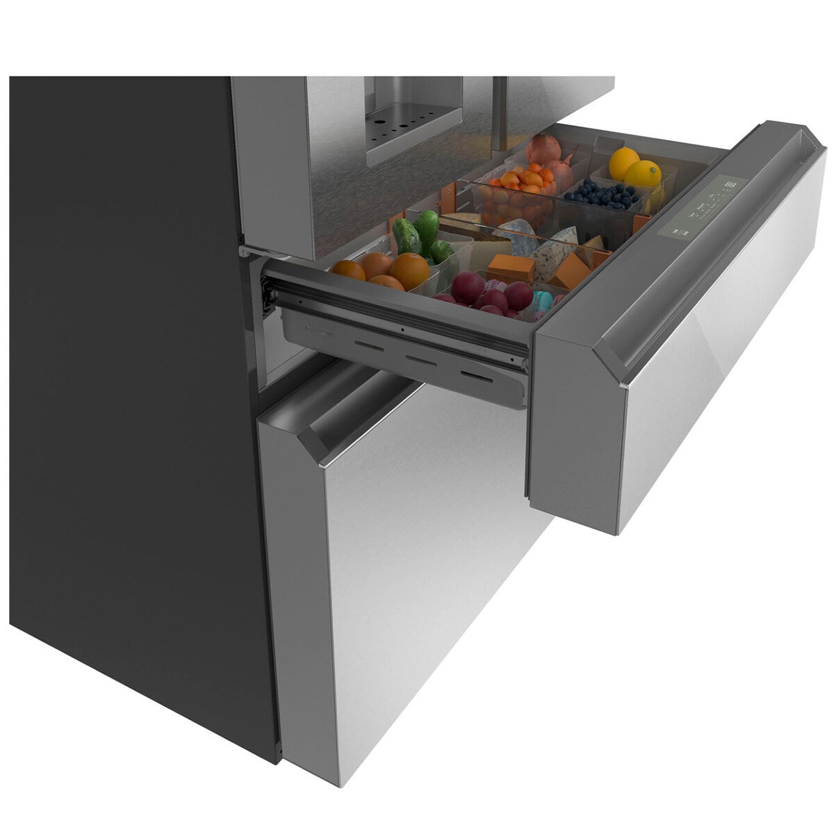 Cafe 36 in. 22.3 cu. ft. Smart Counter Depth 4 Door French Door Refrigerator with External Filtered Ice Water Dispenser Platinum Glass P.C. Richard Son