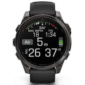 Garmin f nix 8 47 mm, AMOLED Smart Watch - Sapphire, Carbon Gray DLC Titanium with Black/Pebble Gray Silicone Band, , hires