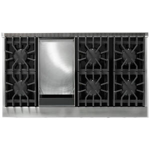 Viking 5 Series 48 in. 6.1 cu. ft. Standard Convection Double Oven Gas Range with 6 Sealed Burners & Griddle - Stainless Steel - Liquid Propane Gas, Polished Chrome Trim Option, , hires