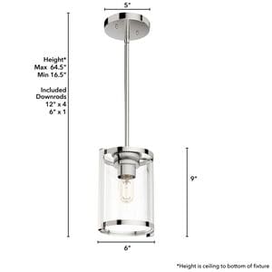 Hunter Astwood 6 in. Mini Pendant with Clear Glass - Polished Nickel, , hires