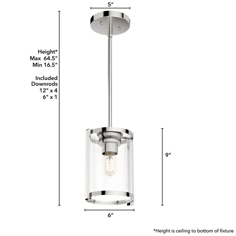 Hunter Astwood 6 in. Mini Pendant with Clear Glass - Polished Nickel, , hires