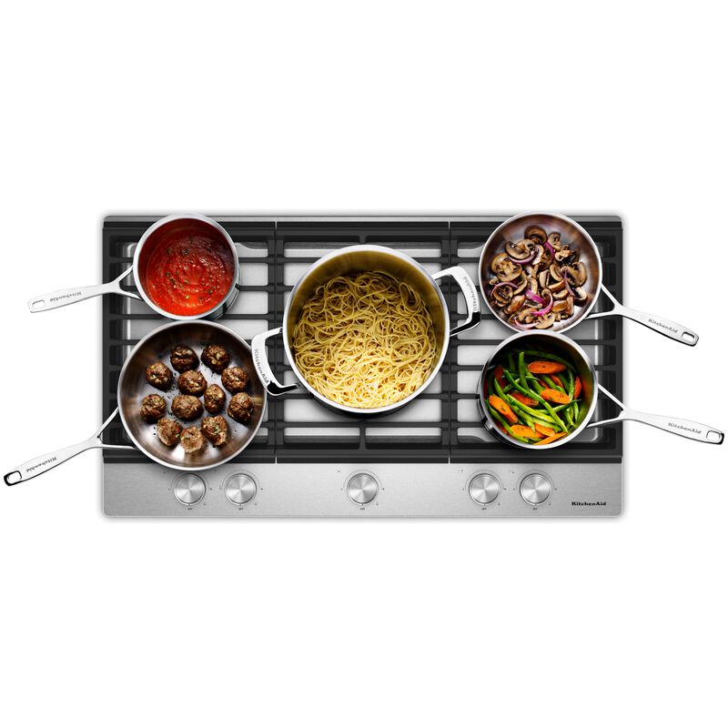 KitchenAid 36 in. 5-Burner Natural Gas Cooktop with Simmer Burner & Power Burner - Stainless Steel, , hires