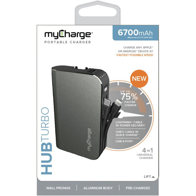 myCharge HUB Turbo 6,700 mAh Portable Charger - Gray, , hires