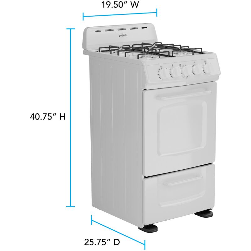 Avanti 20 in. 2 cu. ft. Gas Range with Open Burners - White, , hires