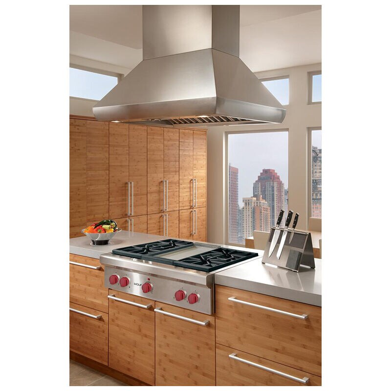 Wolf 36 in. 4-Burner LP Gas Rangetop with Griddle & Power Burner - Stainless Steel, , hires