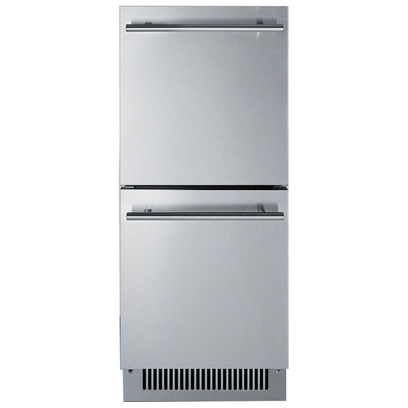 Summit 15 in. 2.7 cu. ft. Outdoor Double Refrigerator Drawers - Stainless Steel/Panel Ready, , hires