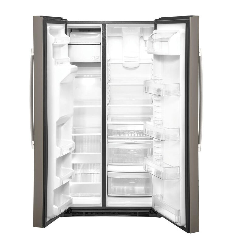 GE 36 in. 25.1 cu. ft. Side-by-Side Refrigerator with External Ice & Water Dispenser - Slate, Slate, hires