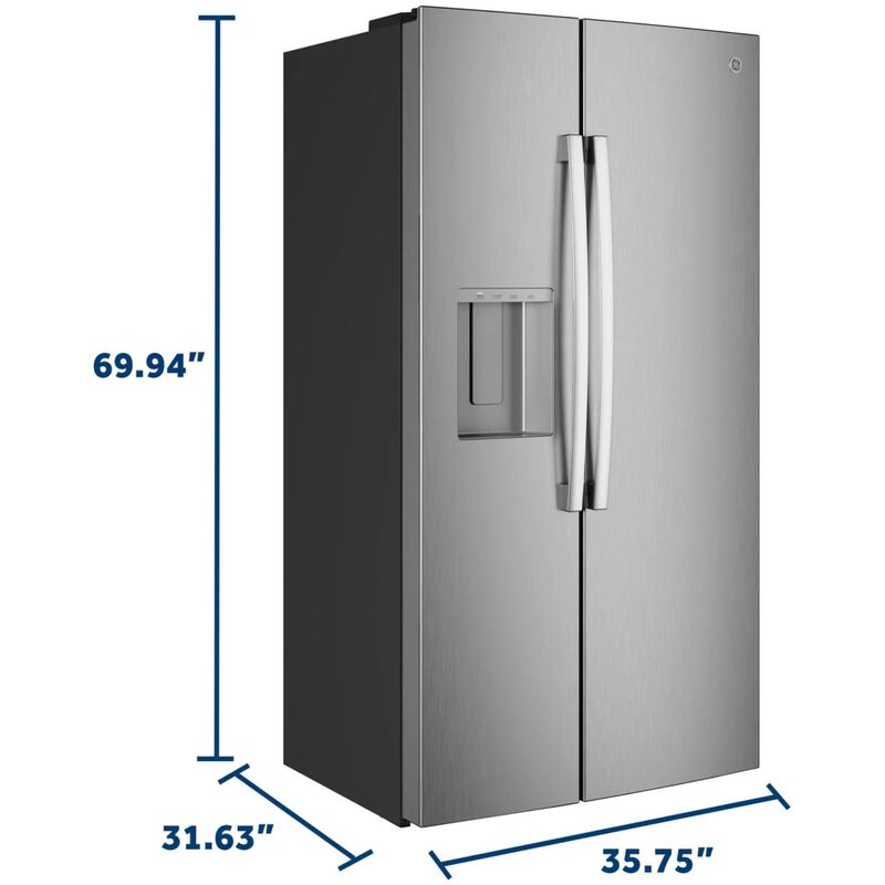 GE 36 in. 23.6 cu. ft. Counter Depth Side-by-Side Refrigerator with Ice & Water Dispenser - Fingerprint Resistant Stainless, Fingerprint Resistant Stainless, hires