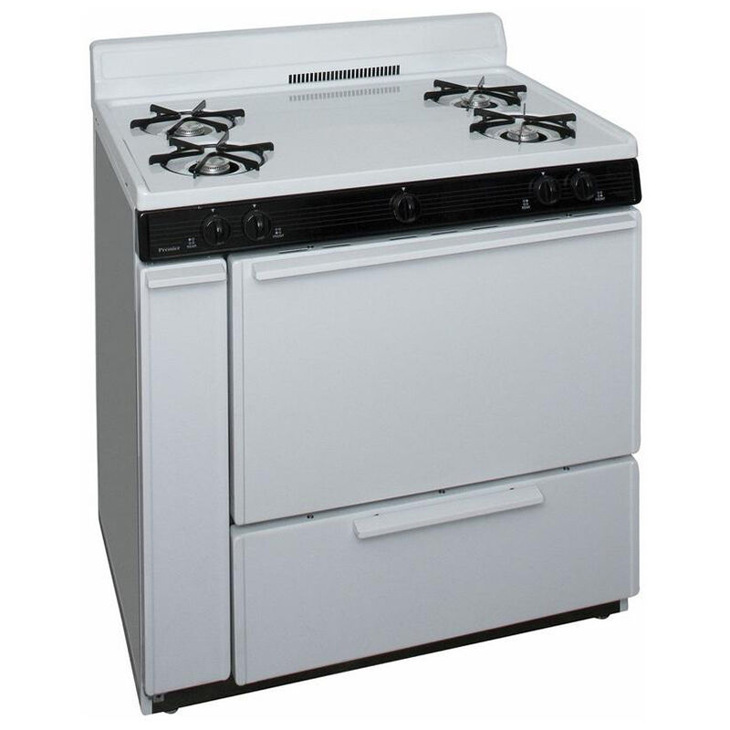 Premier 36 in. 2.9 cu. ft. Oven Freestanding Gas Range with 4 Open Burners - White, , hires