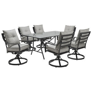 Hanover Lavallette 7-Piece Dining Set with 6 Swivel Rockers and a 66" x 38" Glass-Top Table, , hires
