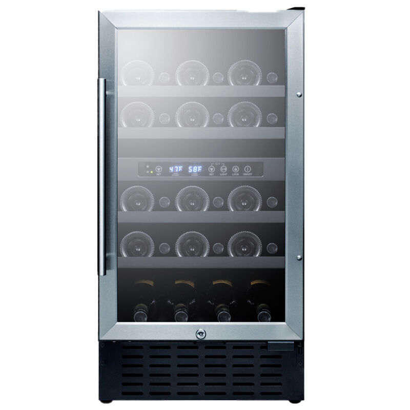 Summit 18" 3.3 Cu. Ft. Compact Built-In Wine Cooler with 28 Bottles Capacity, Dual Temperature Zones & Digital Temperature Control - Stainless Steel, , hires