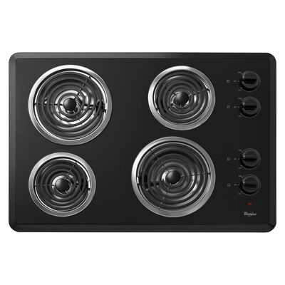 Whirlpool 30 in. 4-Burner Electric Coil Cooktop with Simmer Burner & Power Burner - Black | WCC31430AB