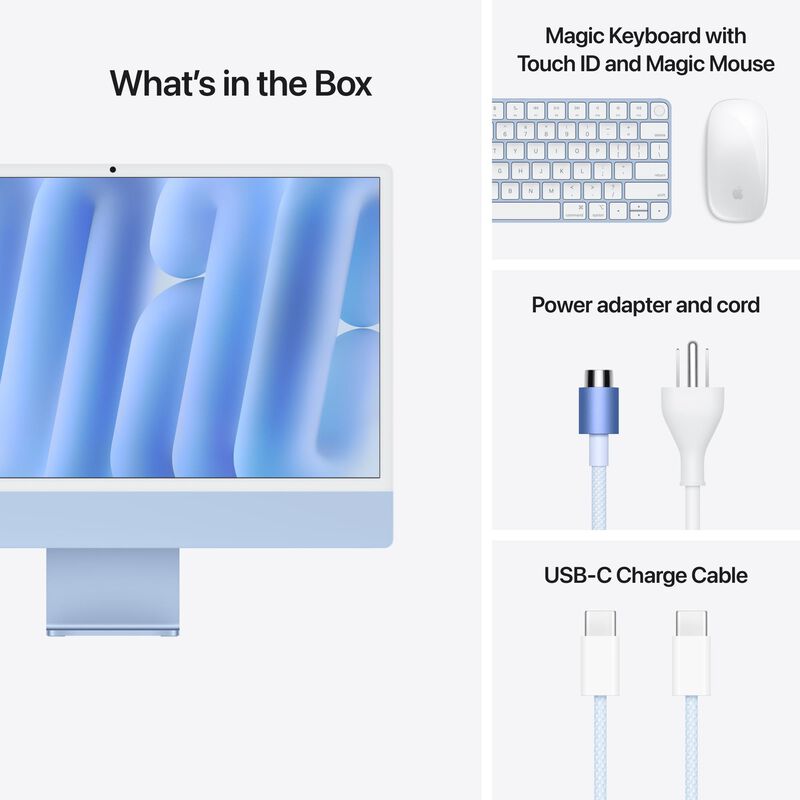 Apple iMac with 24-inch 4.5K Retina Display, M4 10-Core Chip, 16GB RAM, 512GB Storage, 10-Core GPU, 4 USB Ports, Blue, , hires