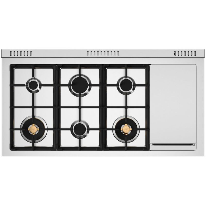 Bertazzoni Heritage Series 48 in. 7.1 cu. ft. Dual Convection Double Oven Gas Range with 6 Sealed Burners & Griddle - Stainless Steel, , hires