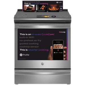 GE Profile 30 in. 5.3 cu. ft. Smart Air Fry True European Convection Slide-In Electric Range with 5 Induction Burners - Stainless Steel, , hires