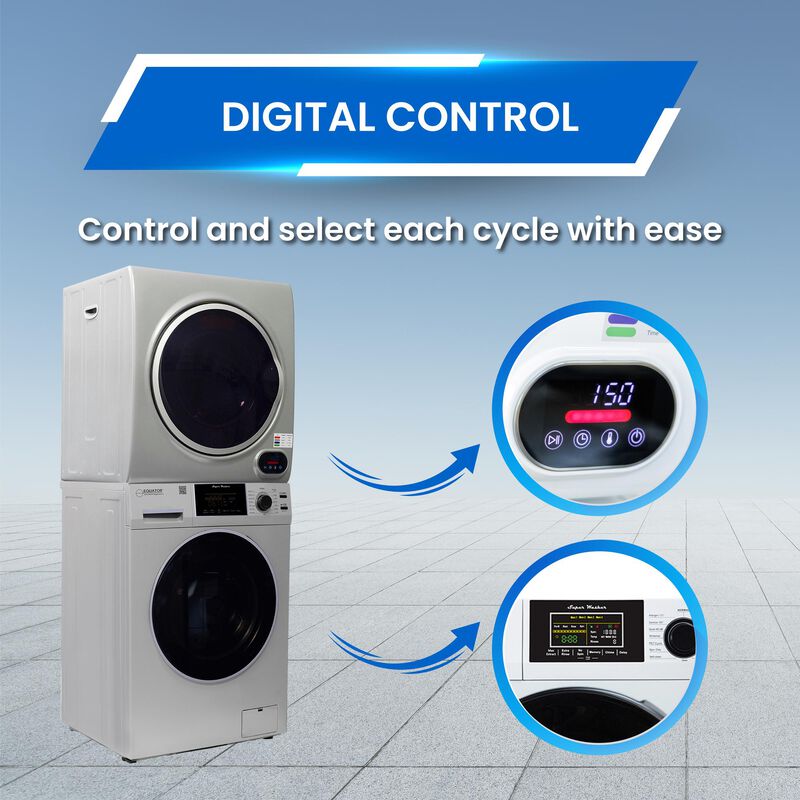 Equator 24 in. 1.6 cu. ft. Electric Front Load Laundry Center with Pet Cycle, Sanitize Cycle & Sensor Dry - Silver, Silver, hires