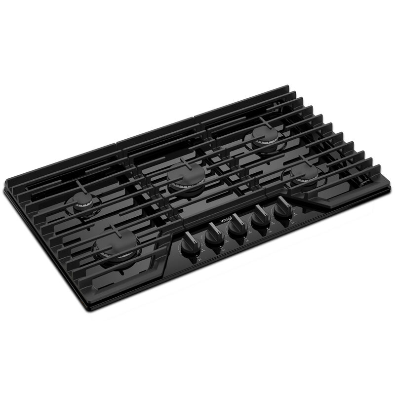 Whirlpool 36 in. 5-Burner Natural Gas Cooktop with Simmer Burner & Power Burner - Black, Black, hires