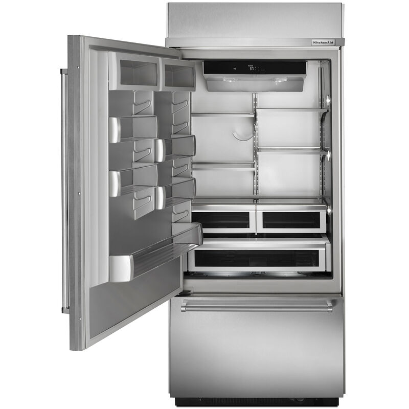 KitchenAid 36 in. 20.9 cu. ft. Built-In Counter Depth Bottom Freezer Refrigerator with Ice Maker Left Hinged - Stainless Steel, , hires