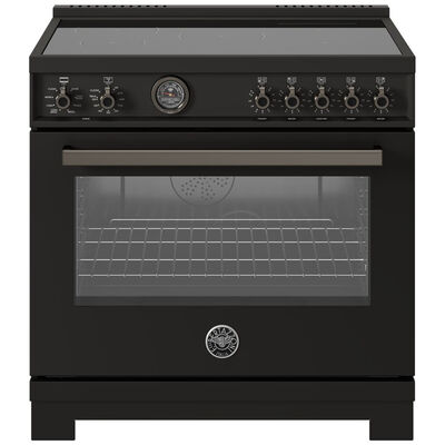 Bertazzoni Professional Series 36 in. 5.7 cu. ft. Air Fry Convection Oven Freestanding Electric Range with 5 Induction Zones & Griddle - Carbon | PR365ICEPCAT