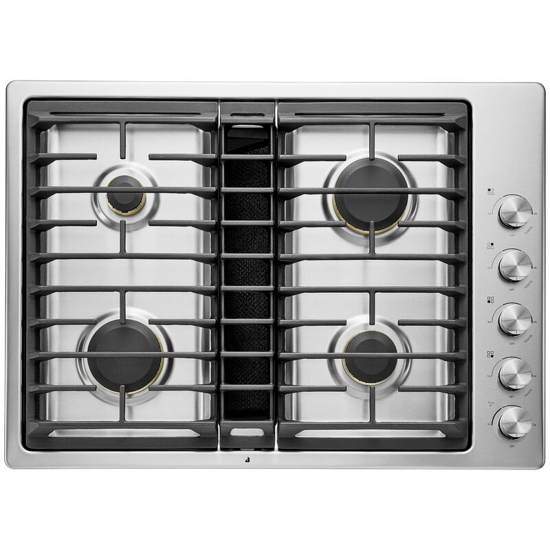 JennAir 30 in. 4-Burner Natural Gas Cooktop with Downdraft & Power Burner - Stainless Steel, , hires