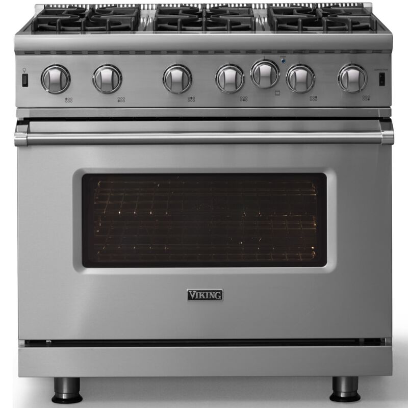 Viking 5 Series 36 in. 5.1 cu. ft. Standard Convection Gas Range with Open Burners - Stainless Steel, , hires