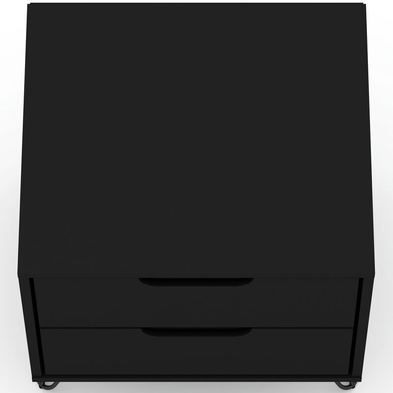 Manhattan Comfort Rockefeller Mid-Century Modern 2-Drawer Nightstand Black, Black, hires