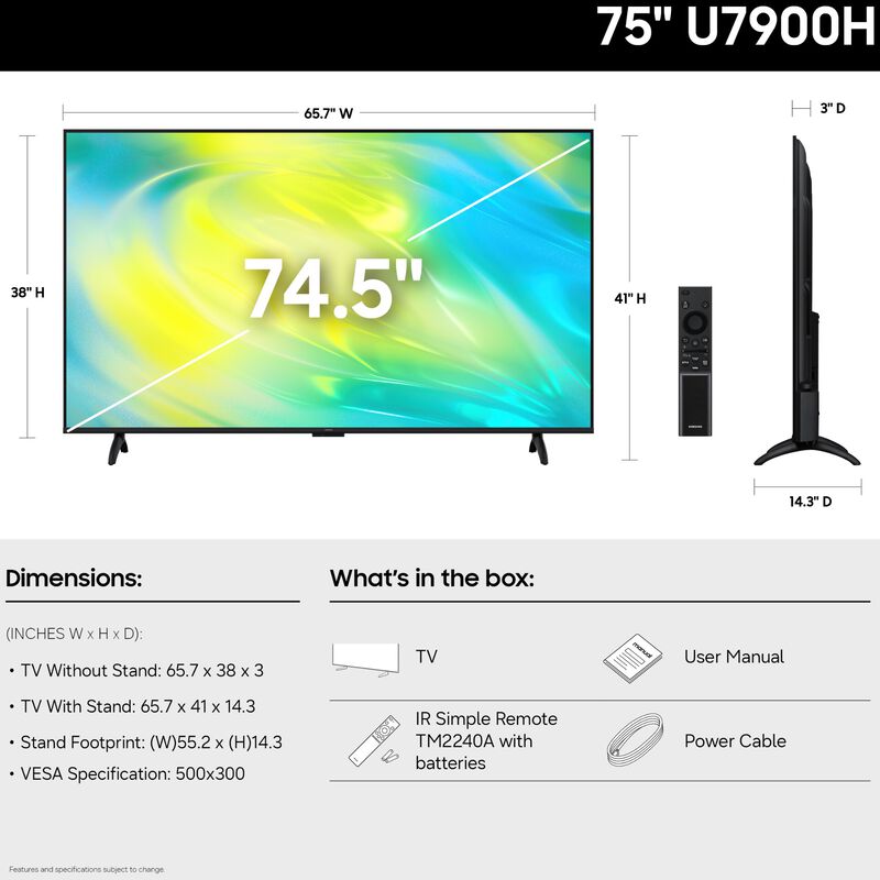 Samsung - 75" Class U7900H LED 4K UHD Smart Tizen TV, , hires