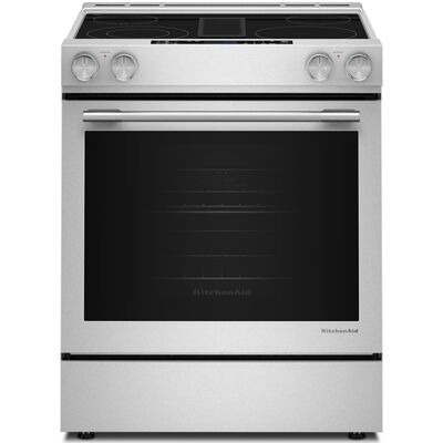 KitchenAid 30 in. 6.4 cu. ft. Air-Fry True European Convection Steam Slide-In Electric Range with Radiant Burners - Stainless Steel with PrintShield Finish | KSEV730TPS