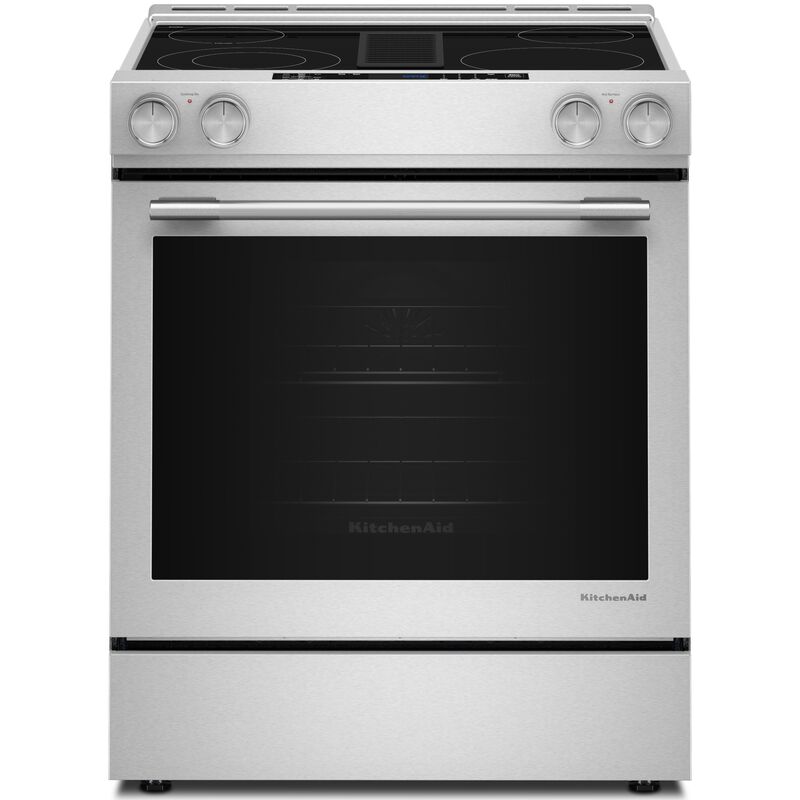 KitchenAid 30 in. 6.4 cu. ft. Air-Fry True European Convection Steam Slide-In Electric Range with Radiant Burners - Stainless Steel with PrintShield Finish, , hires