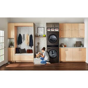 LG 27 in. 5.0 cu. ft. Smart Electric Front Load WashTower with AI Sensor Dry, TurboSteam, Allergiene Cycle, ezDispense, AI DD 2.0 Advanced Washing, Sensor Dry, Sanitize & Steam Cycle - Black Steel, , hires