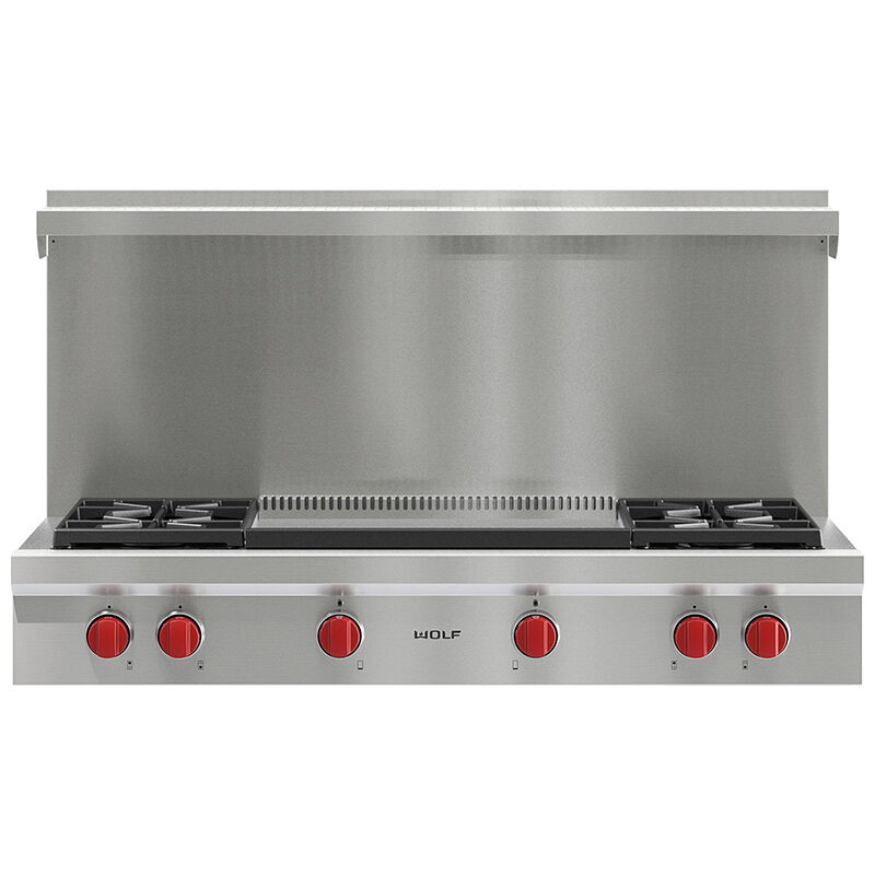 Wolf 48 in. 4-Burner Natural Gas Rangetop with Griddle & Power Burner - Stainless Steel, , hires