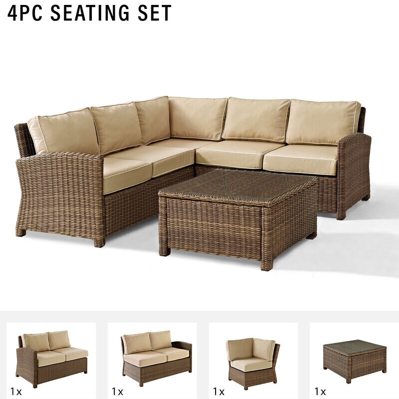 Crosley Bradenton 4 Piece Outdoor Wicker Sectional Set - Sand, , hires