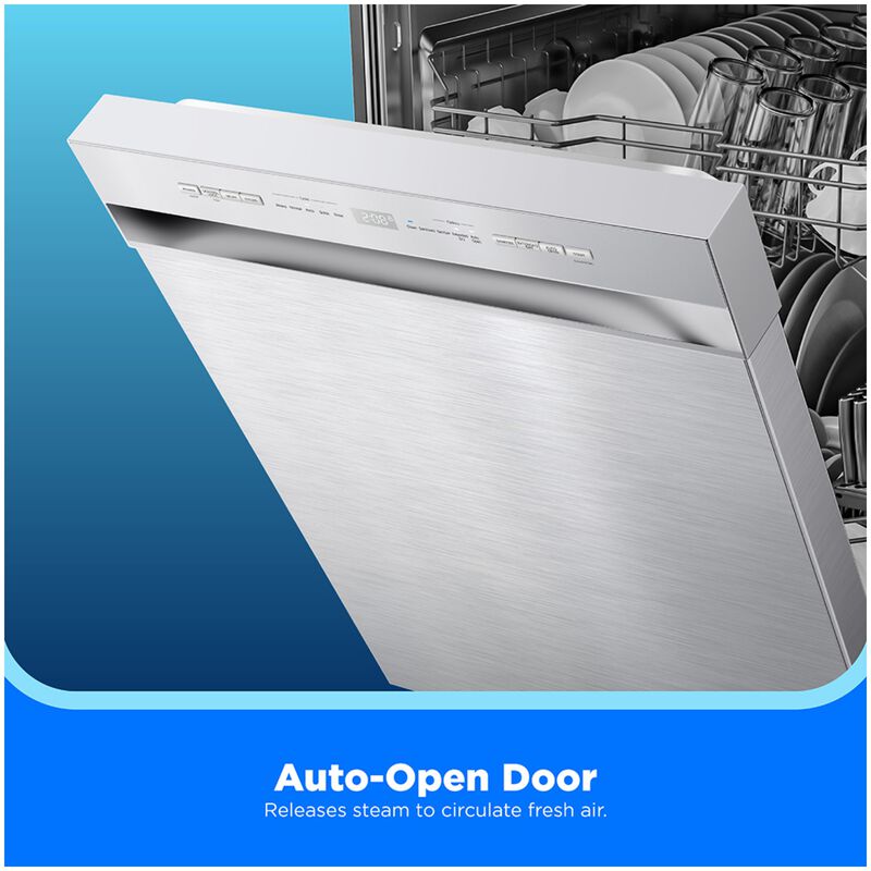Midea 24 in. Front Control Flush-Mount Dishwasher with 52 dBA Sound level, Auto Open Door & Pocket Handle - Stainless Steel, , hires