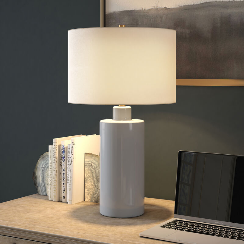 Hudson & Canal Selina 25" Tall Ceramic Table Lamp with Fabric Shade - Smoky Blue, , hires