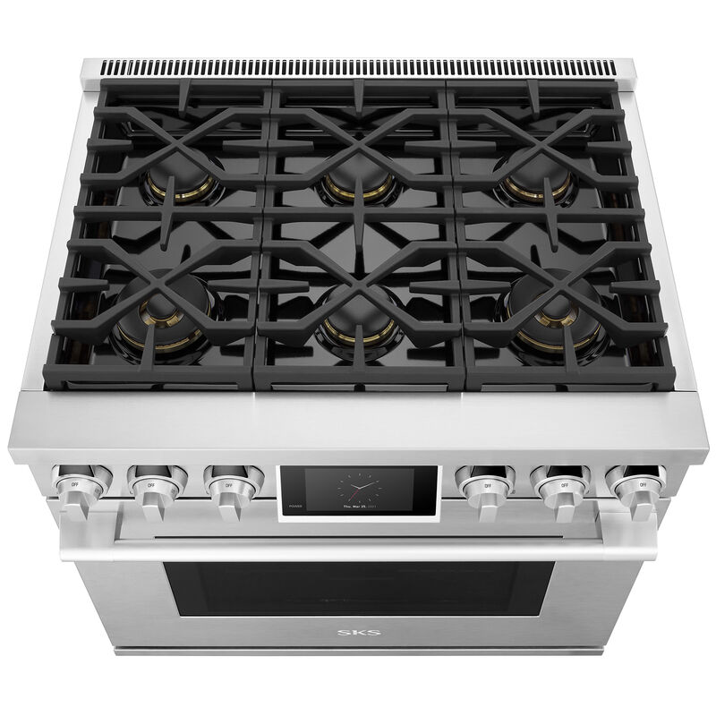 SKS 36 in. 6.3 cu. ft. Smart Standard Convection Gas Range with 6 Sealed Burners - Stainless Steel, , hires